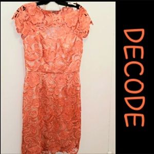 DECODE CORAL AND NUDE LACE DRESS